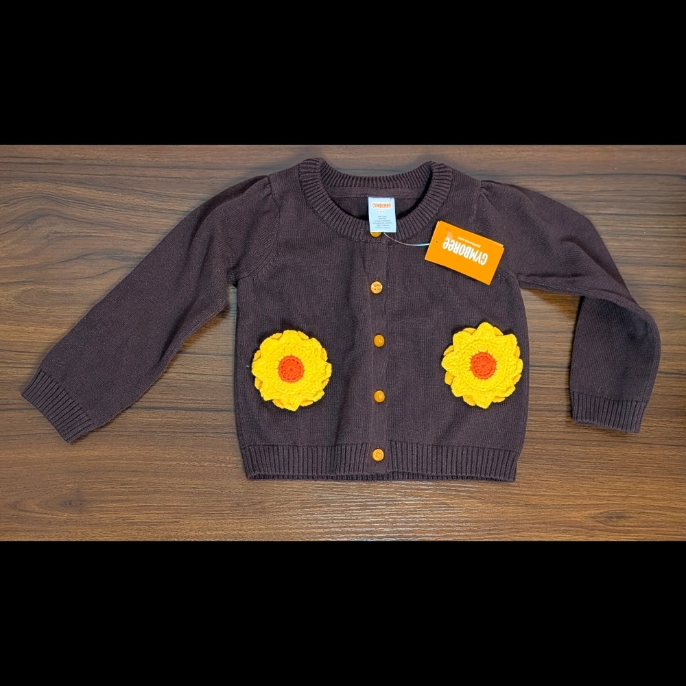 Gymboree Brown Cardigan with Yellow Floral Accents